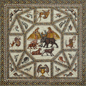 The central panel of the Lod Mosaic. Photograph by Niki Davidov/Israel Antiquities Authority.