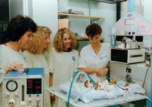 The 1943 class of nurses at Hadassah's nursing school (top); participants in the first-ever Nurses' Mission to Israel in 1990