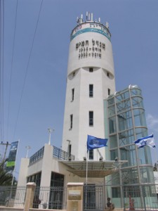 Nahariya's water tower is the symbol of the city. Photo by Esther Hecht.