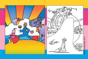 'The Cosmic Runner,' Version 1, No. 11, 2004, acrylic and silkscreen, and a drawing from the 'Cosmic Series.' All images courtesy of Peter Max.