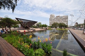 The Rabin Square ecological pool. Photo by Ron Henzel.