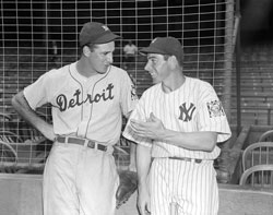 Hank Greenberg (left) with Joe DiMaggio.