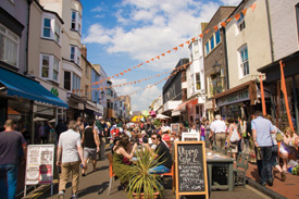 The charming neighborhood known as North Laine. Photo courtesy of www.visitbrighton.com.