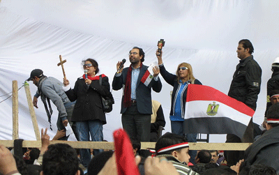 Egyptian Copts in Tahrir Square during a 2011 protest. Wikimedia Commons.